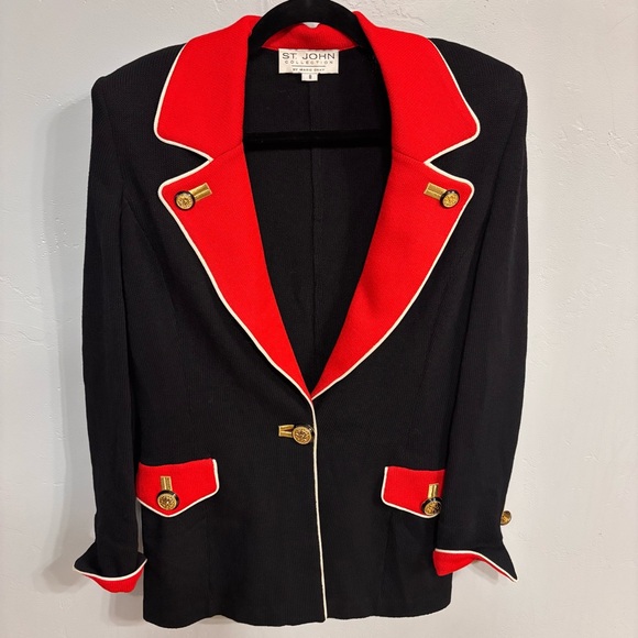 St. John Collection Jackets & Blazers - St. John Collection Black and Red Knit Jacket w Gold Buttons Sz 8 (runs big) EUC
